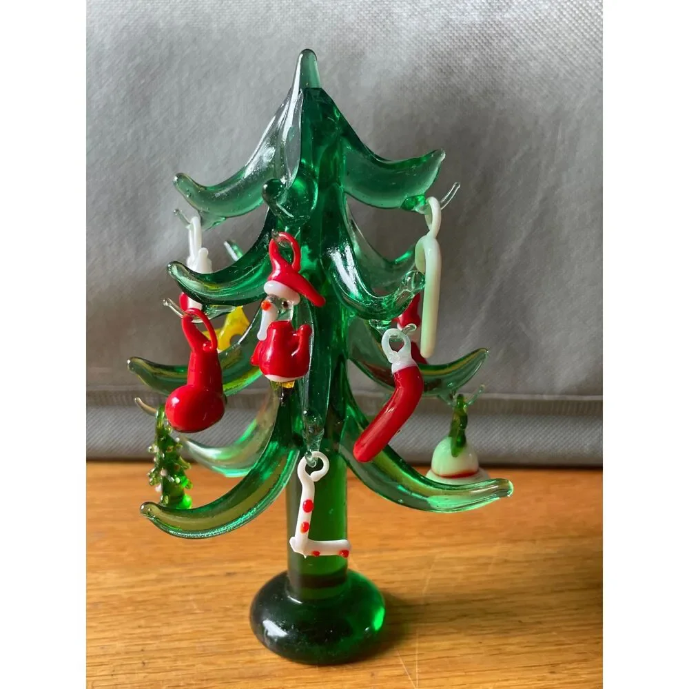 Hand Blown Art Glass Christmas Tree 12 Mini Glass Ornaments 6